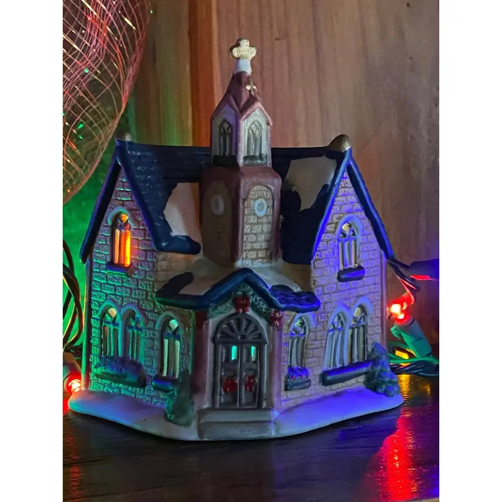 CORNER CHURCH‎ Bisque China Christmas Village Building